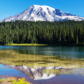 Mount Rainier mountain and its reflection